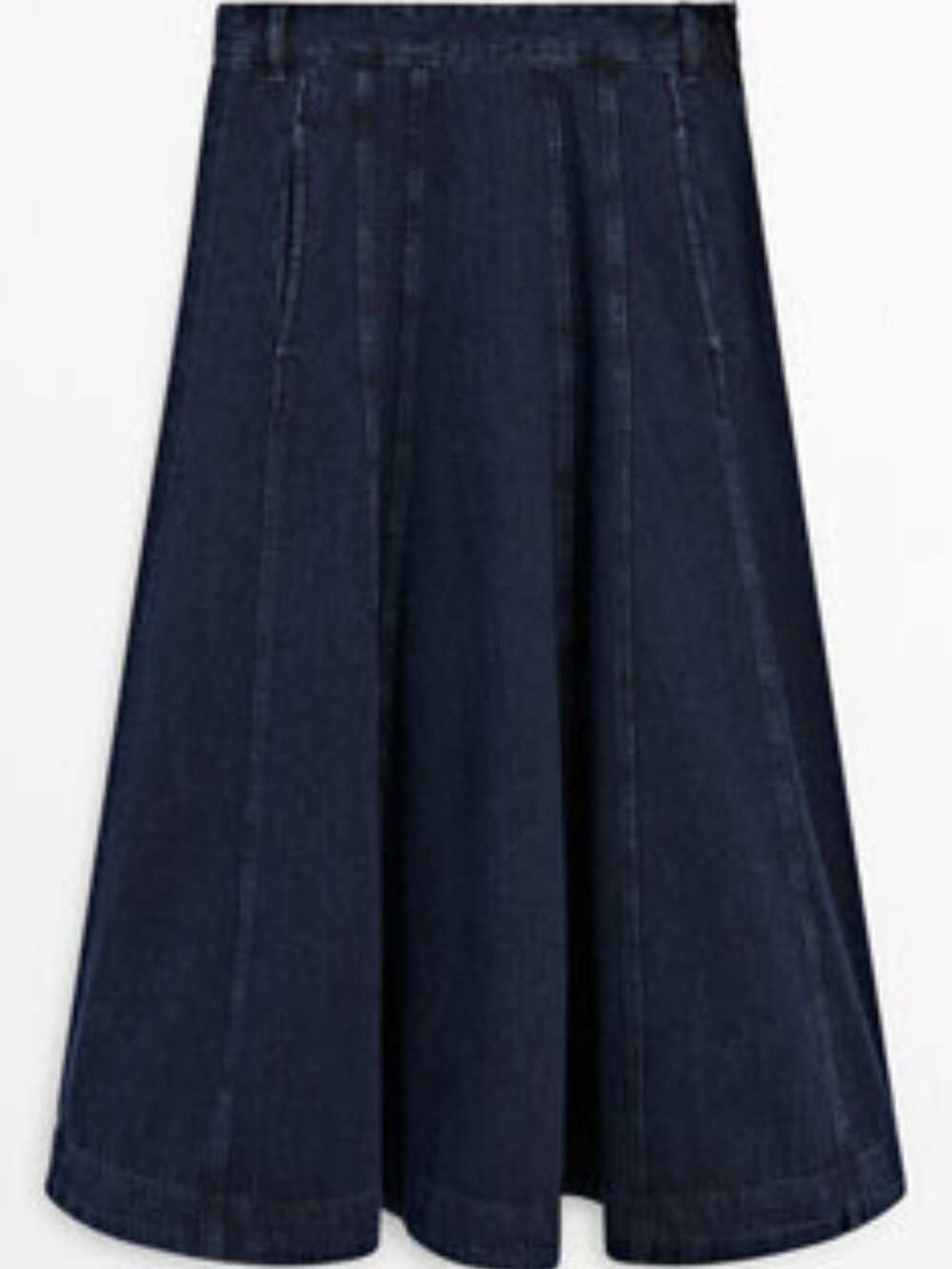 MASSIMO DUTTI Denim Flounce Midi Skirt With Seams In Dark Blue NEVER WORN Size 6